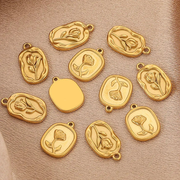 Stainless Steel Fish Pattern Rose Pendant Electroplated Diy Necklace Jewelry Accessories