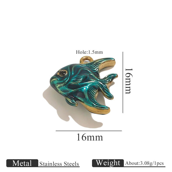 Stainless Steel Fish Pendant Jewelry With Oil Dripping Craft Handmade
