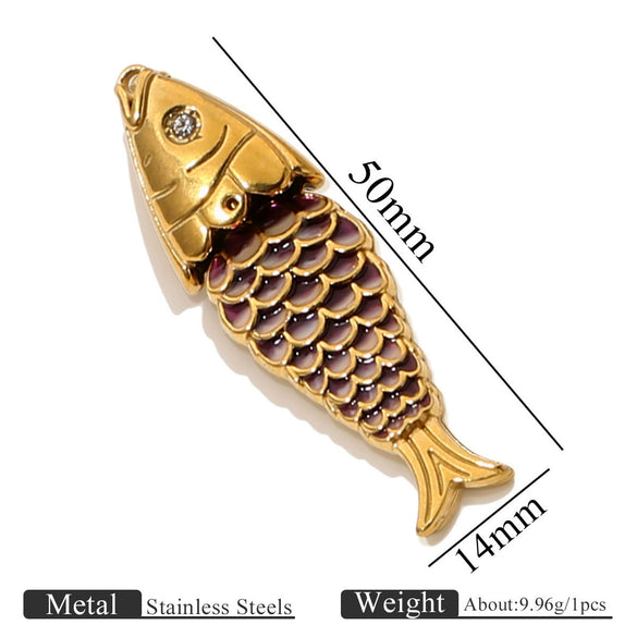 Stainless Steel Fish Shaped Koi Pendant Handmade Jewelry Accessory Material With Electroplating