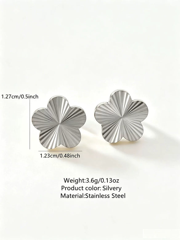 Stainless Steel Five Leaf Clover Jewelry Set For Women With Necklace Earrings Bracelet And Ring Simple Light Luxury Electroplated Design