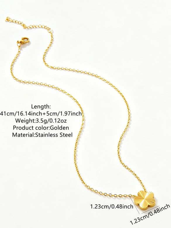 Stainless Steel Five Leaf Clover Jewelry Set For Women With Necklace Earrings Bracelet And Ring Simple Light Luxury Electroplated Design