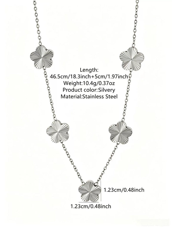 Stainless Steel Five Leaf Clover Jewelry Set For Women With Necklace Earrings Bracelet And Ring Simple Light Luxury Electroplated Design