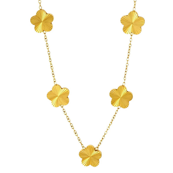 Stainless Steel Five Leaf Clover Jewelry Set For Women With Necklace Earrings Bracelet And Ring Simple Light Luxury Electroplated Design