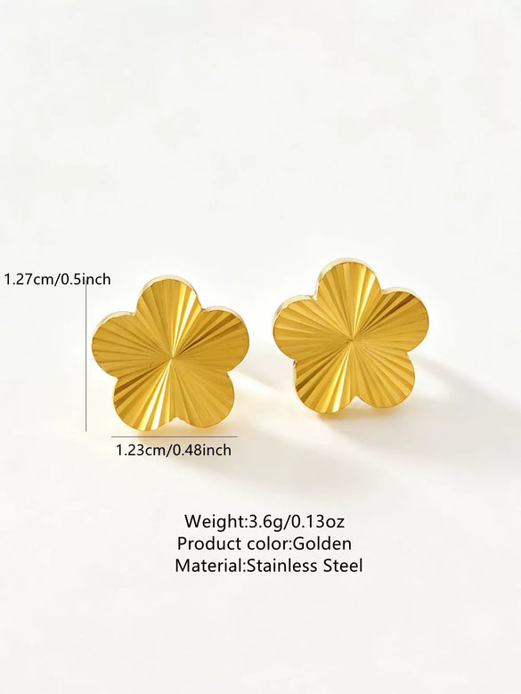 Stainless Steel Five Leaf Clover Jewelry Set For Women With Necklace Earrings Bracelet And Ring Simple Light Luxury Electroplated Design