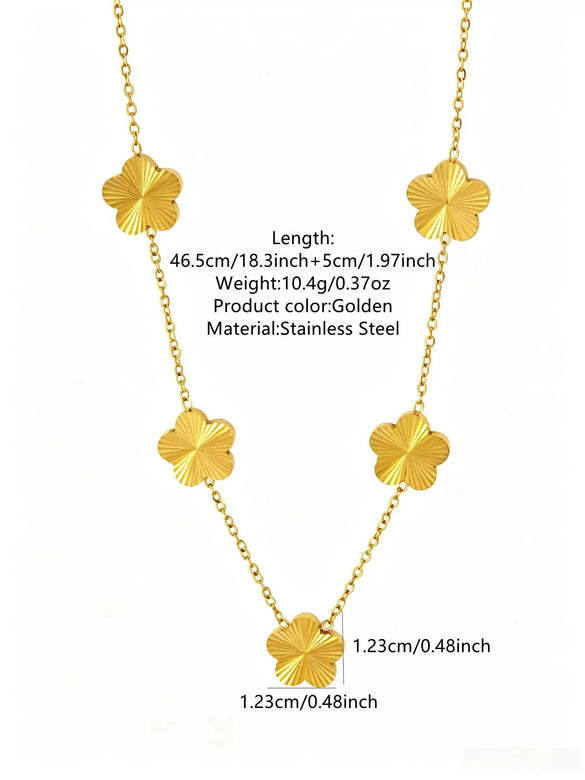 Stainless Steel Five Leaf Clover Jewelry Set For Women With Necklace Earrings Bracelet And Ring Simple Light Luxury Electroplated Design