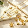 Stainless Steel Five Leaf Clover Jewelry Set For Women With Necklace Earrings Bracelet And Ring Simple Light Luxury Electroplated Design