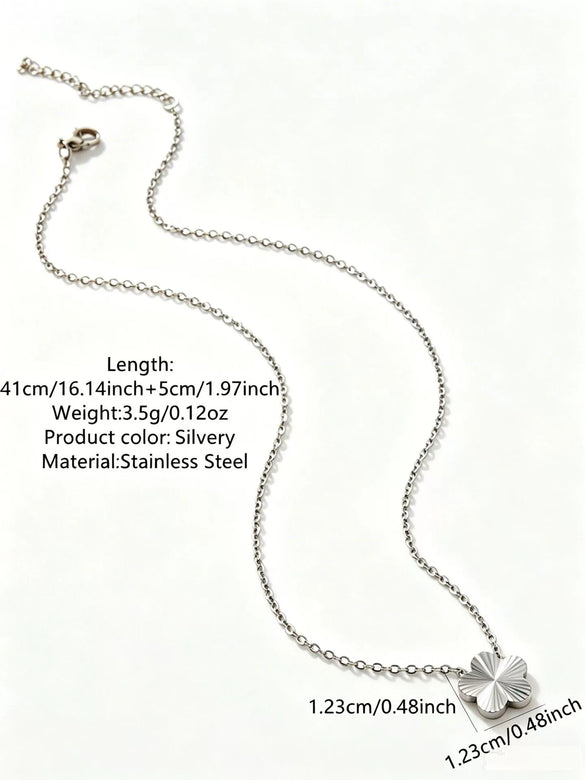 Stainless Steel Five Leaf Clover Jewelry Set For Women With Necklace Earrings Bracelet And Ring Simple Light Luxury Electroplated Design