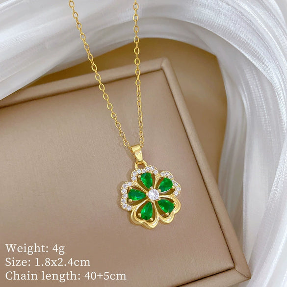 Stainless Steel Fiveleaf Flower Animal Zodiac Cartoon Style Full Diamond Women's Necklace