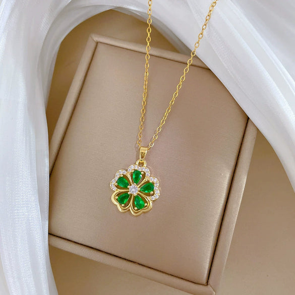 Stainless Steel Fiveleaf Flower Animal Zodiac Cartoon Style Full Diamond Women's Necklace