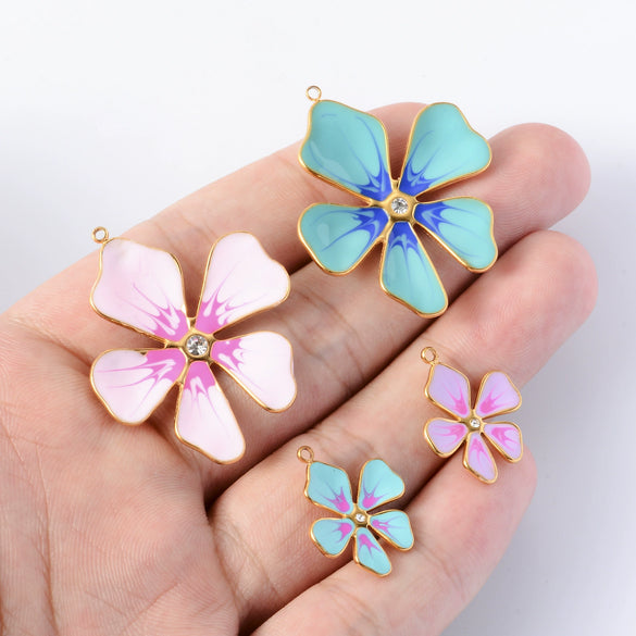 Stainless Steel Fivepetal Flower Drop Oil Jewelry Accessories Earrings Pendant Diy Handmade Material