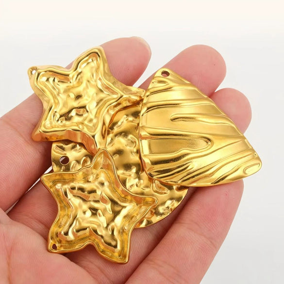 Stainless Steel Fivepointed Star And Round Shell Pendant Necklace Electroplated 18K Gold Color Diy Jewelry Accessories