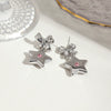 Stainless Steel Fivepointed Star Bow Earrings With Diamond Electroplating Jewelry
