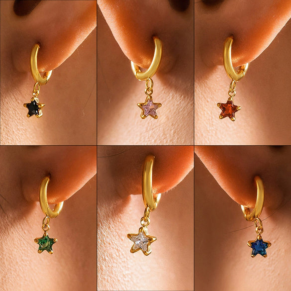 316L Stainless Steel Fivepointed Star Earrings Plated With Real Gold Niche Style