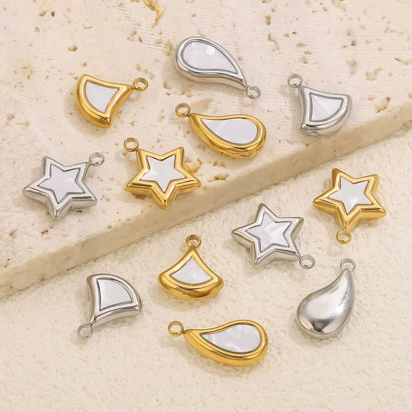 Stainless Steel Fivepointed Star Fanshaped Water Drop Pendant Electroplated Ladies Necklace Accessory