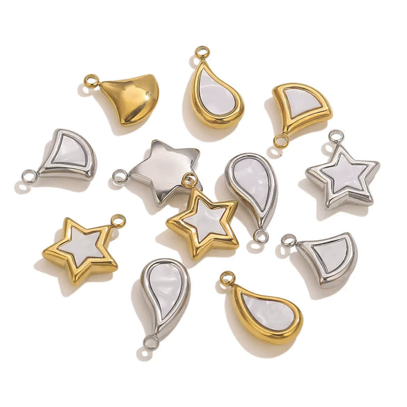 Stainless Steel Fivepointed Star Fanshaped Water Drop Pendant Electroplated Ladies Necklace Accessory