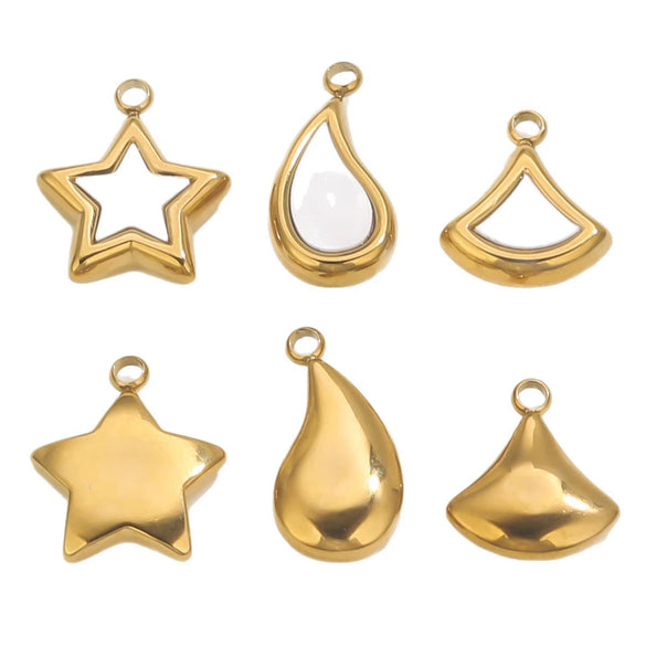 Stainless Steel Fivepointed Star Fanshaped Water Drop Pendant Electroplated Ladies Necklace Accessory