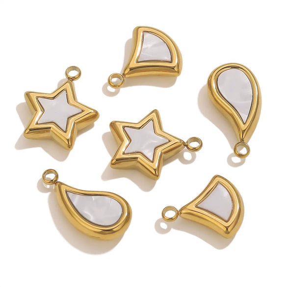 Stainless Steel Fivepointed Star Fanshaped Water Drop Pendant Electroplated Ladies Necklace Accessory