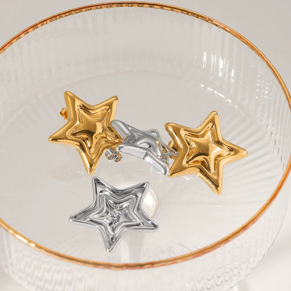 Stainless Steel Fivepointed Star Geometric Earrings Electroplated Design For Women