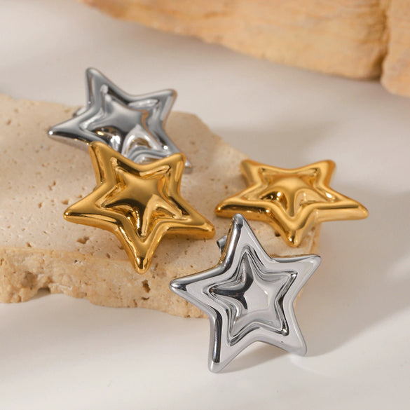 Stainless Steel Fivepointed Star Geometric Earrings Electroplated Design For Women