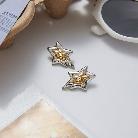 Stainless Steel Fivepointed Star Geometric Women's Earrings Electroplated