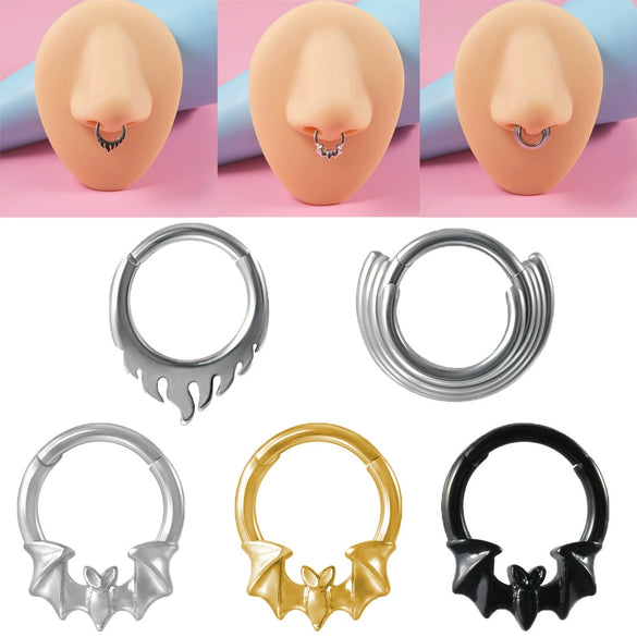 Stainless Steel Flame Fourlayer Stacked Nose Ring Gold Electroplated Bat Design