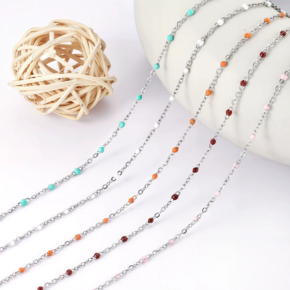 Stainless Steel Flat Cross Epoxy Chain Oil Dripping Nonfading Necklace Bracelet With Electrolytic Brightening And Oval Pattern Diy