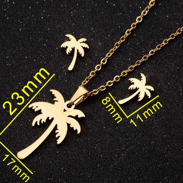 Stainless Steel Floral Leaf Necklace And Earrings Jewelry Set With Ochain Design And Electroplated Finish Wholesale