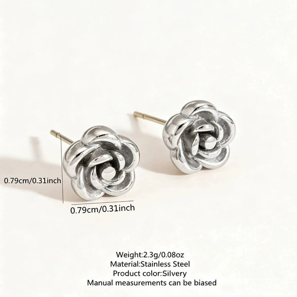 Stainless Steel Floral Necklace And Earring Set For Women Simple Flower Jewelry With Electroplated Finish And Box Chain