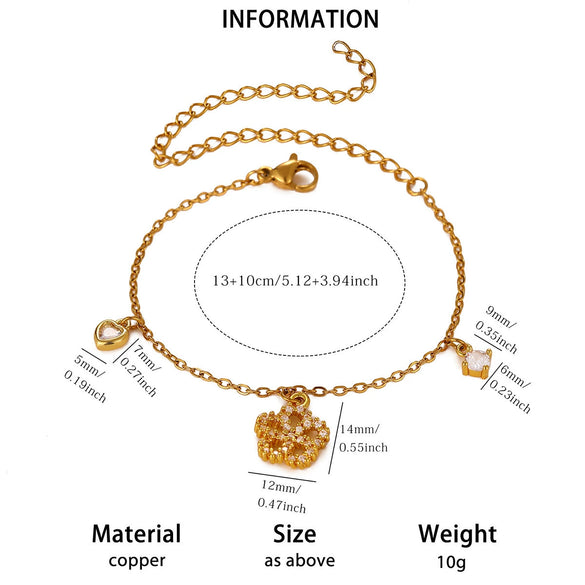 Stainless Steel Floral Zircon Anklet With Copper Pendant Simple Unisex Fashion Jewelry With A Colorfast Finish