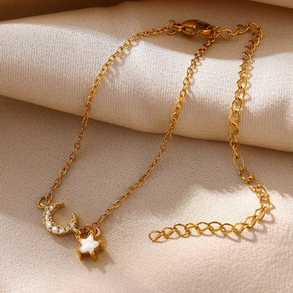 Stainless Steel Floral Zircon Anklet With Copper Pendant Simple Unisex Fashion Jewelry With A Colorfast Finish