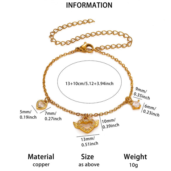 Stainless Steel Floral Zircon Anklet With Copper Pendant Simple Unisex Fashion Jewelry With A Colorfast Finish