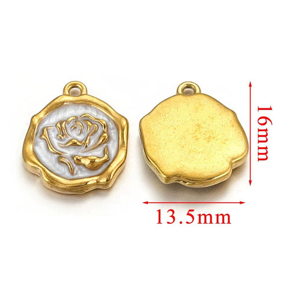 Stainless Steel Flower Badge Pendant Earrings Necklace With Dripping Oil Design Handmade