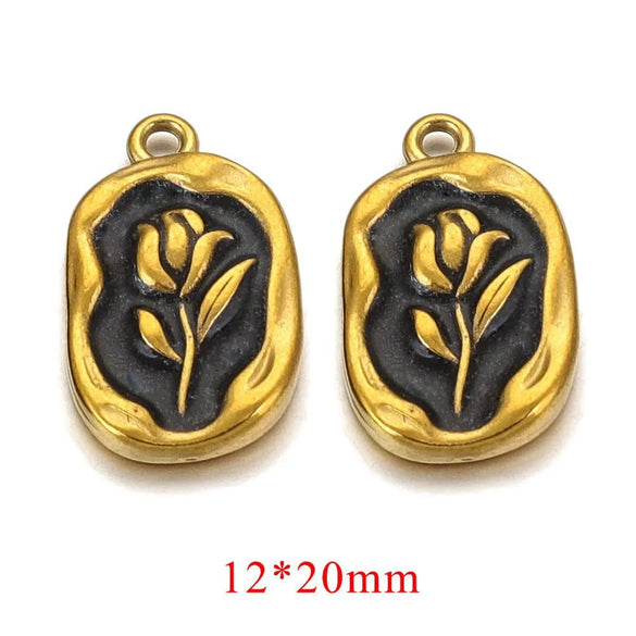 Stainless Steel Flower Badge Pendant Earrings Necklace With Dripping Oil Design Handmade