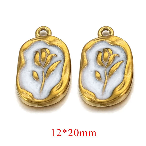 Stainless Steel Flower Badge Pendant Earrings Necklace With Dripping Oil Design Handmade