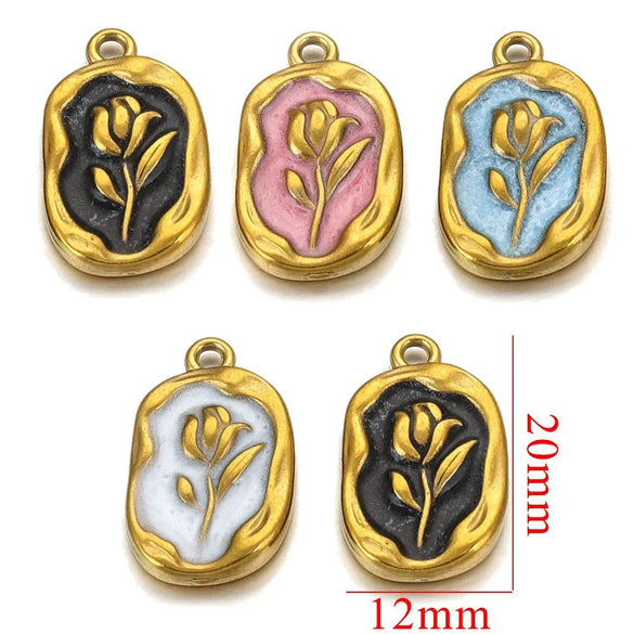 Stainless Steel Flower Badge Pendant Earrings Necklace With Dripping Oil Design Handmade