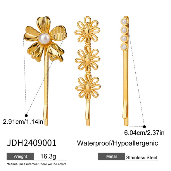 Stainless Steel Flower Bead Onepiece Hairpin Headwear For Women Electroplated Style