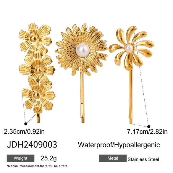 Stainless Steel Flower Bead Onepiece Hairpin Headwear For Women Electroplated Style