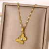 Stainless Steel Flower Butterfly Bee Pendant Necklace Electroplating Vacation Style