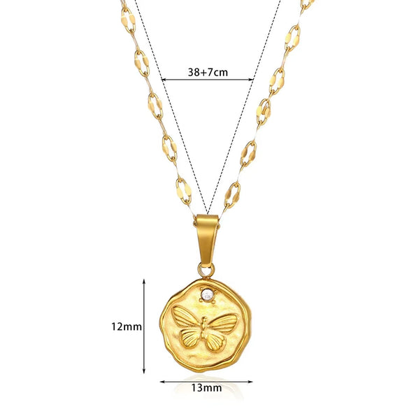 Stainless Steel Flower Butterfly Bee Pendant Necklace Electroplating Vacation Style