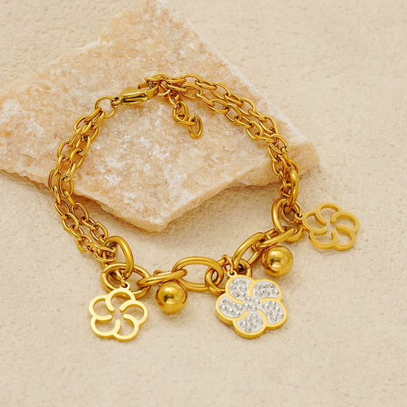 Stainless Steel Flower Diamond Women's Bracelet With Electroplating