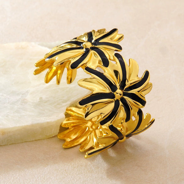 Stainless Steel Flower Drip Enamel Open Bracelet Temperament Style Fashion Versatile Titanium Steel Cuff Bangle