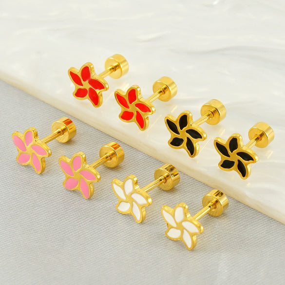 Stainless Steel Flower Earrings For Women Fashion Electroplated Jewelry