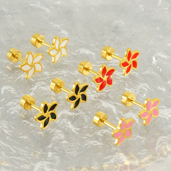 Stainless Steel Flower Earrings For Women Fashion Electroplated Jewelry