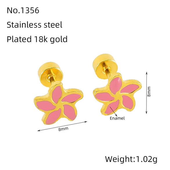 Stainless Steel Flower Earrings For Women Fashion Electroplated Jewelry