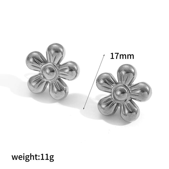 Stainless Steel Flower Earrings For Women Real Gold Plated Simple Fashion Style