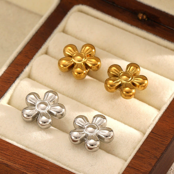 Stainless Steel Flower Earrings For Women Real Gold Plated Simple Fashion Style