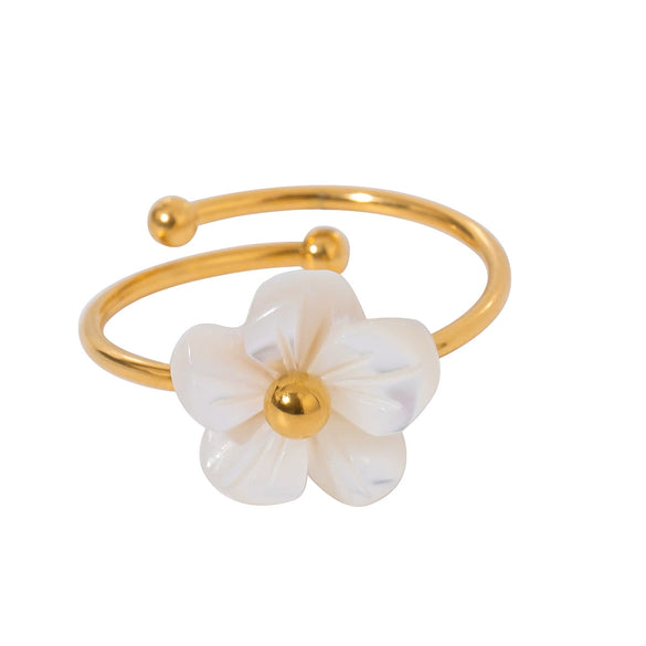 Stainless Steel Flower Geometric Design Electroplated Ring For Women