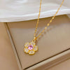 Stainless Steel Flower Geometric Microset Diamond Women's Necklace Cartoon Elegant Light Luxury Clavicle Chain Accessories