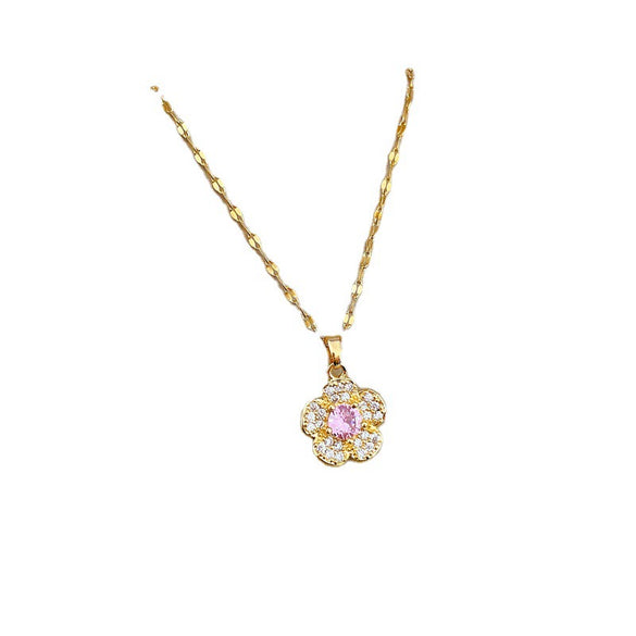 Stainless Steel Flower Geometric Microset Diamond Women's Necklace Cartoon Elegant Light Luxury Clavicle Chain Accessories