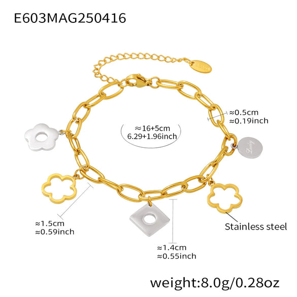 316L Stainless Steel Flower Geometric Pendant Oshaped Chain Bracelet Mirror Polished Electroplated